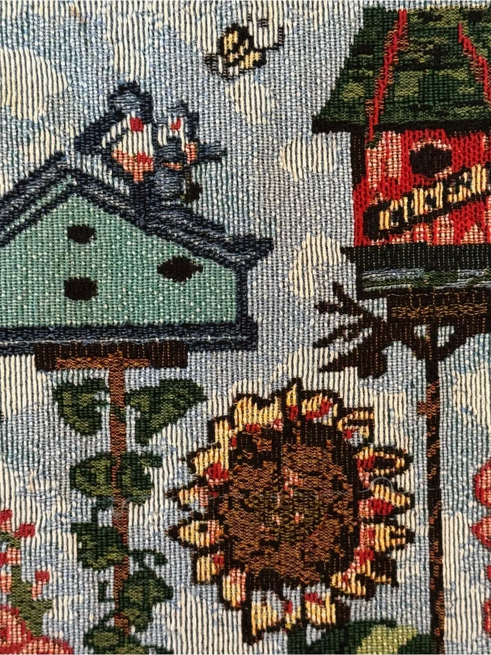 Embroidered Birdhouse Tapestry Placemat Pair SpringCore Farmhouse Kitchen Decor